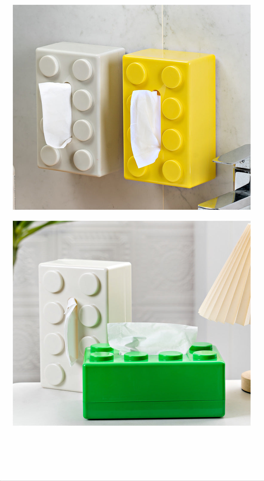 Red 2 Pcs Creative Building Block Tissue Box Holder - Wall-Mounted & Desktop Dispenser for Bathroom, Kids Room & Office Decor