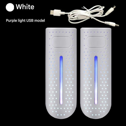 White Portable USB Shoe Dryer & Deodorizer - Constant Temperature Electric Boot Warmer with UV Sanitizer.