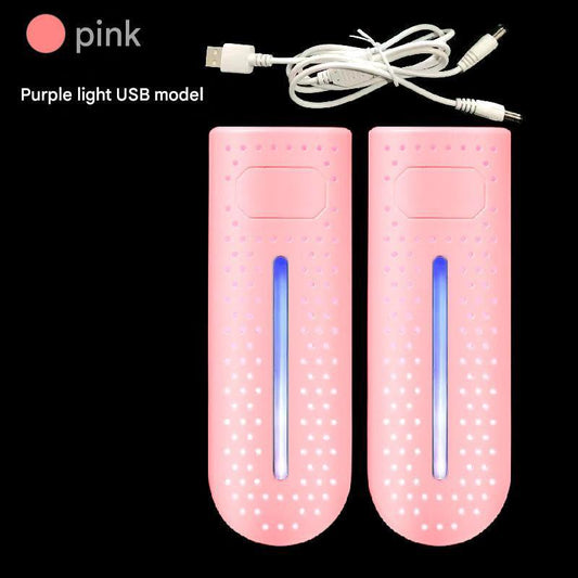 Pink Portable USB Shoe Dryer & Deodorizer - Constant Temperature Electric Boot Warmer with UV Sanitizer.