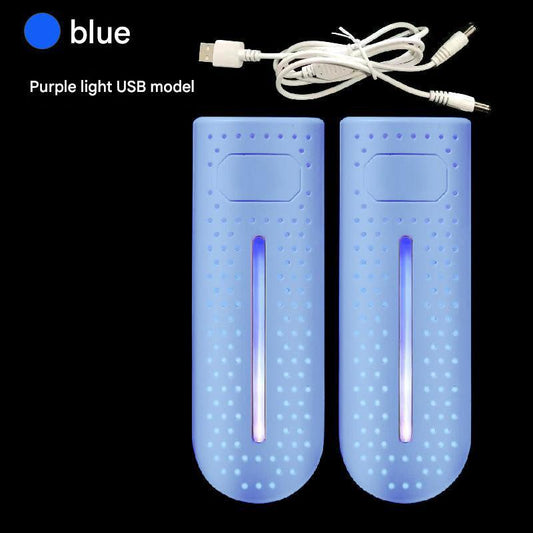 Blue Portable USB Shoe Dryer & Deodorizer - Constant Temperature Electric Boot Warmer with UV Sanitizer.