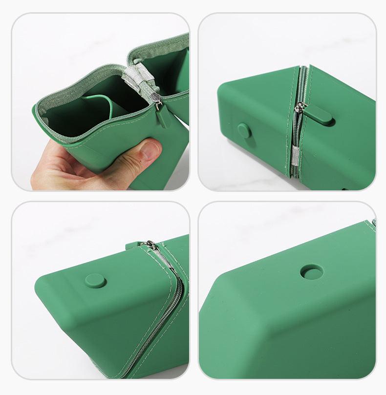 Yellow Transforming Silicone Pencil Case - Stand-Up Pen Holder & Stationery Organizer.