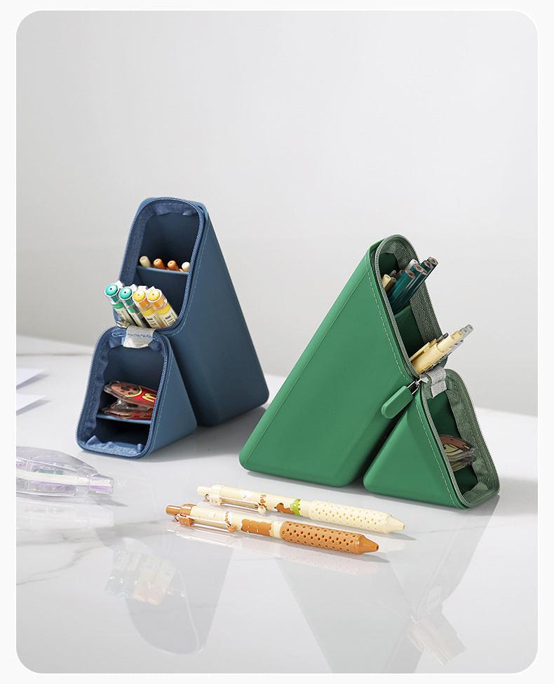 Yellow Transforming Silicone Pencil Case - Stand-Up Pen Holder & Stationery Organizer.
