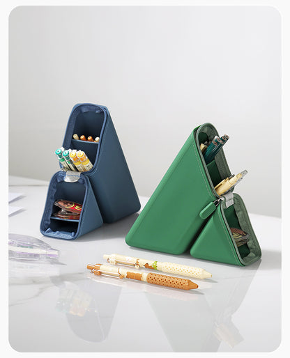 Green Transforming Silicone Pencil Case - Stand-Up Pen Holder & Stationery Organizer