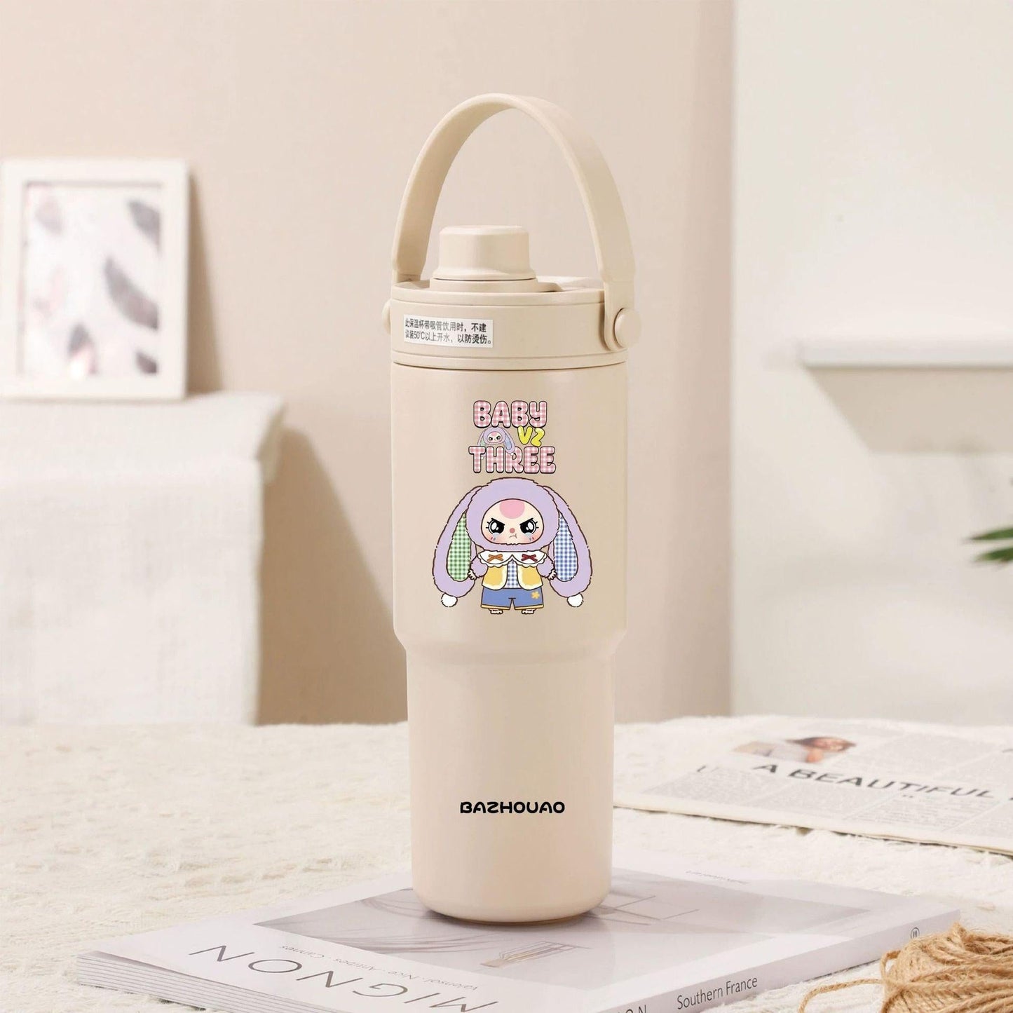 Beige - Baby 3 30oz Ceramic-Lined Insulated Tumbler with Handle, 735ml Stainless Steel Travel Mug.