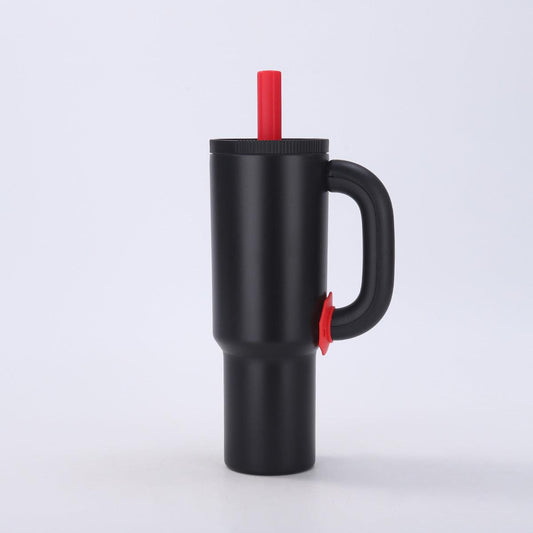 Black 40oz Macron Stainless Steel Insulated Tumbler with Handle and Straw - 14.8 x 10.5 x 28 cm Large Capacity Car-Friendly Travel Mug.