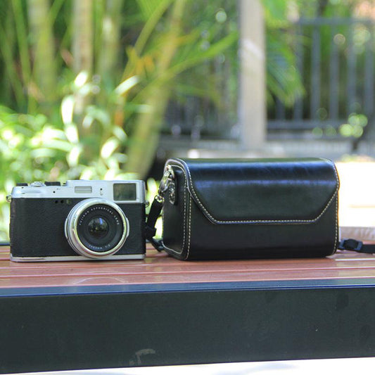 Black PU Leather Camera Bag for Fujifilm X Canon G Olympus PEN - Compact Vintage Design.