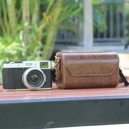 Coffee PU Leather Camera Bag for Fujifilm X Canon G Olympus PEN - Compact Vintage Design.
