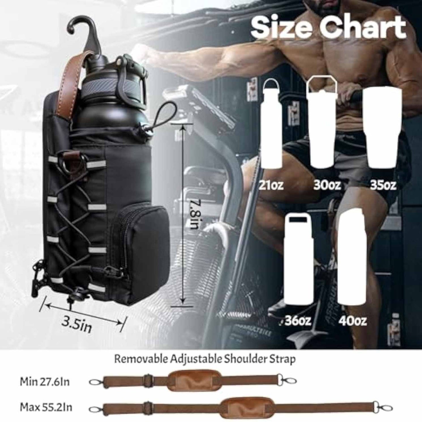 Waterproof Fitness Water Bottle Holder Bag with Adjustable Strap - Black Gym Crossbody