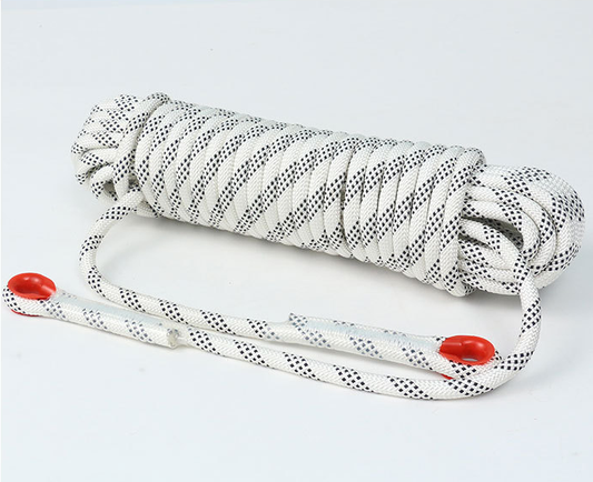White 10mm Double Hook Climbing Rope Set - 20m Durable Outdoor Safety Rescue Cord.