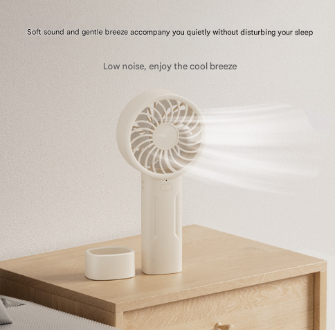 White Mini Portable USB Rechargeable Fan - Quiet Cooling for Desk or Travel.