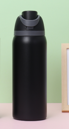 Black 32oz 304 Stainless Steel Insulated Water Bottle - Dual-Drink Pop-Up Lid.