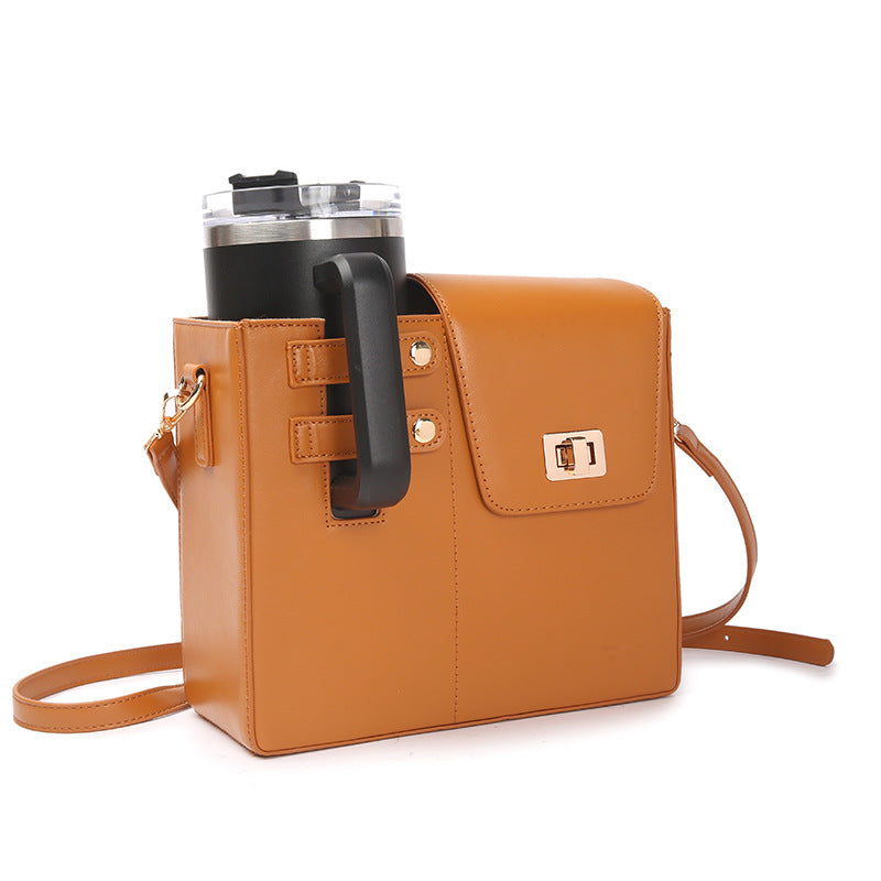 Brown Portable Insulated Water Bottle Carrier Bag with Adjustable Shoulder Strap - Crossbody Drink Holder for Outdoor Activities