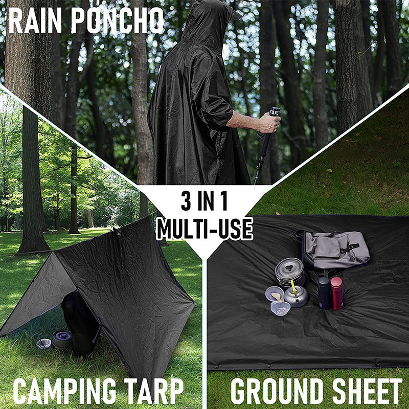 Orange 3-in-1 Waterproof Rain Poncho - Lightweight Hooded Raincoat, Ground Tarp & Emergency Shelter for Hiking, Camping, and Outdoor Survival