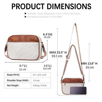 Cow White Brown Chic Quilted Crossbody Bag - Vintage PU Leather Shoulder Purse with Adjustable Strap