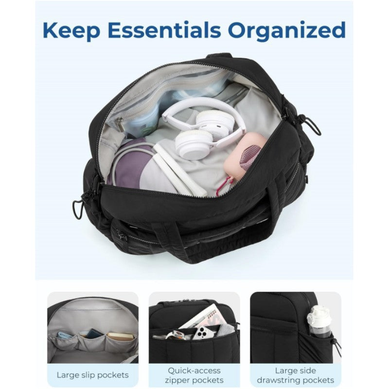 Black Spacious Travel Duffel Bag - Large Capacity Sports & Fitness Tote with Toiletry Bag, Compartments & Single Shoulder Strap