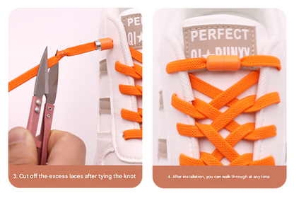 Green No-Tie Elastic Shoelaces with Quick Lock System - Flat Tieless Laces for Kids and Adults