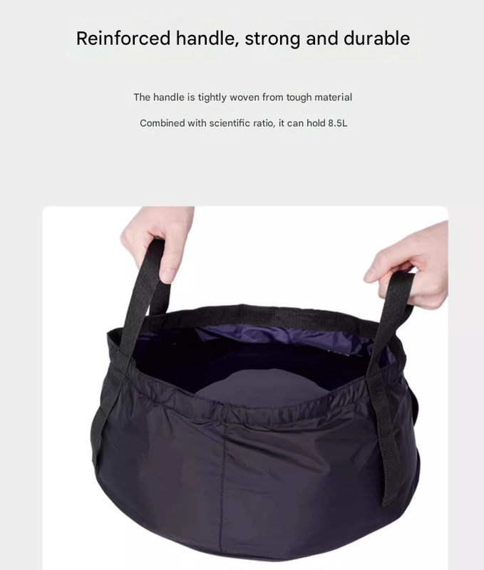 2PCS Dark Khaki 8.5L Portable Folding Water Basin - Collapsible Bucket with Carry Bag for Camping & Travel
