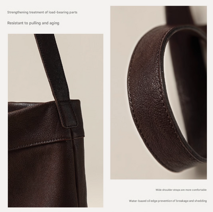 Black Minimalist Vintage-Style PU Leather Shoulder Bag Casual Commuter Tote