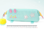 Green Cute Cat Pencil Case for Girls - Large Capacity Sparkly Stationery Pouch with Fluffy Pom Pom.