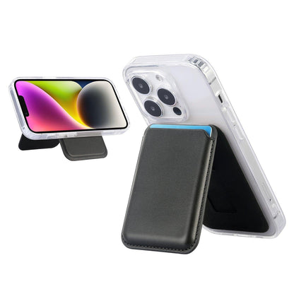 Black Slim Magnetic Card Holder Wallet with Adjustable Kickstand - MagSafe Compatible.