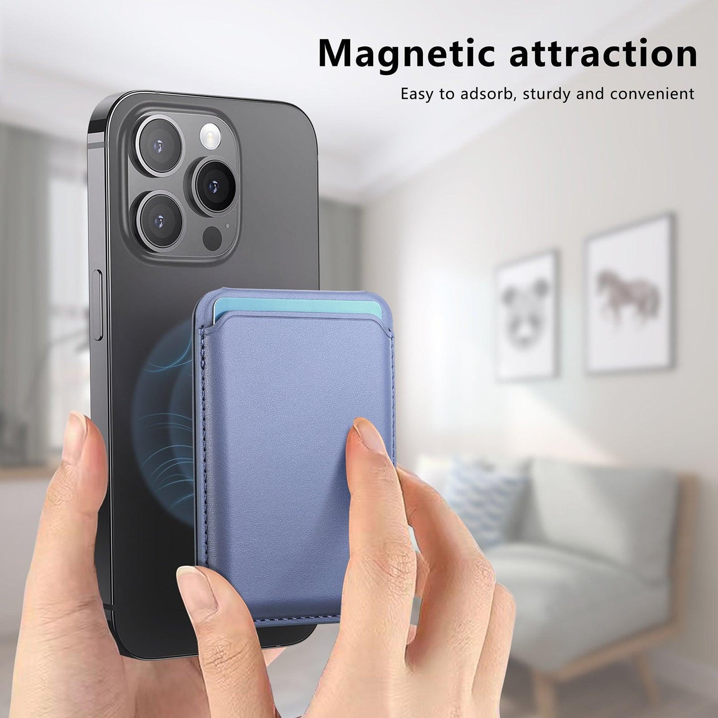 Black Slim Magnetic Card Holder Wallet with Adjustable Kickstand - MagSafe Compatible.