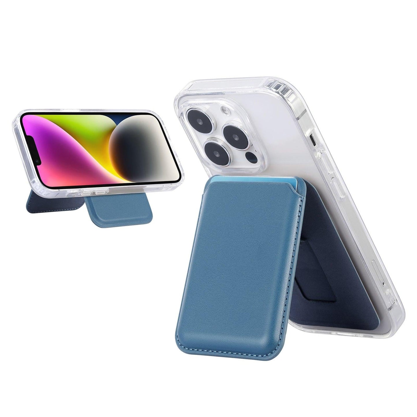 Blue Slim Magnetic Card Holder Wallet with Adjustable Kickstand - MagSafe Compatible.