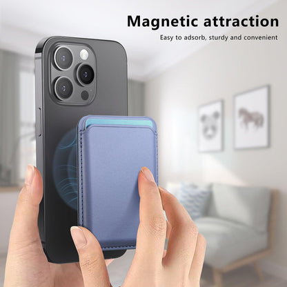 Blue Slim Magnetic Card Holder Wallet with Adjustable Kickstand - MagSafe Compatible.