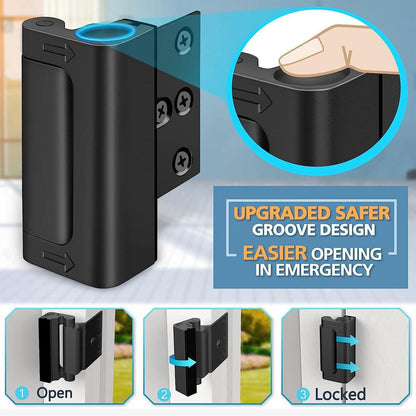 Black Heavy-Duty Hotel Style Security Door Lock - Childproof Door Reinforcement Latch for Home Safety.