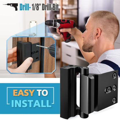 Black Heavy-Duty Hotel Style Security Door Lock - Childproof Door Reinforcement Latch for Home Safety.