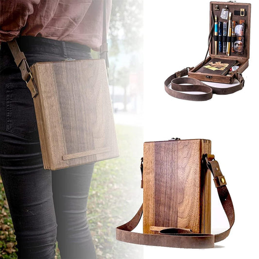 Vintage Writer's Wooden Messenger Box - Artisan Crossbody Satchel for Artists and Creatives.
