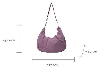Black Lightweight Crescent Crossbody Bag - Slouchy Nylon Hobo Purse for Casual Everyday Use