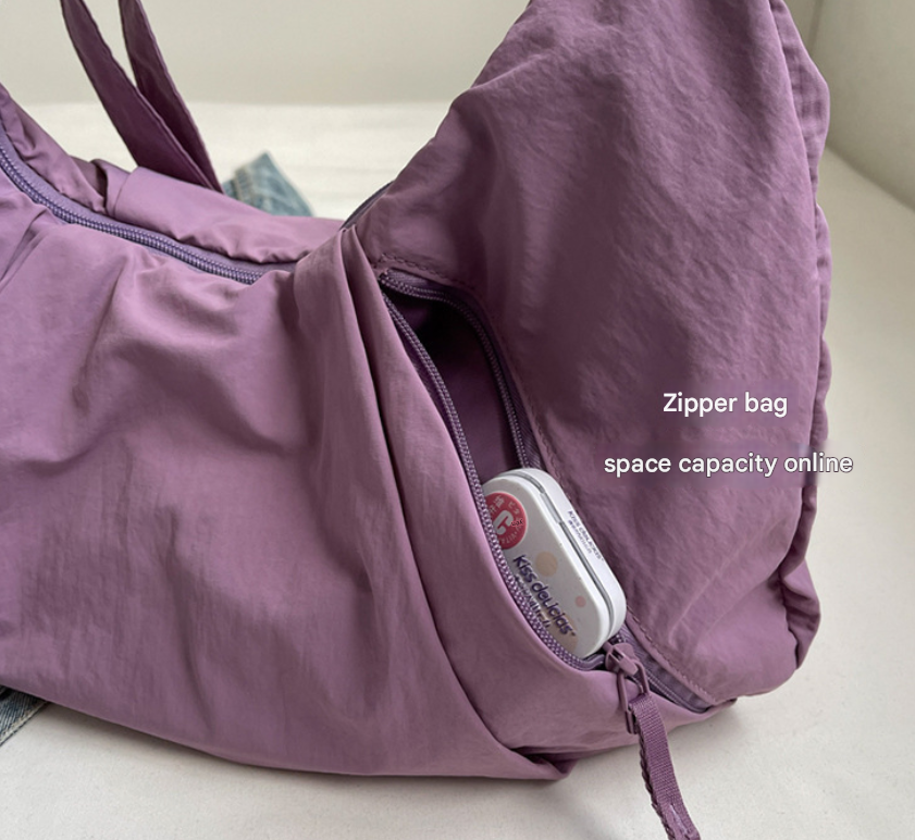 Blue Lightweight Crescent Crossbody Bag - Slouchy Nylon Hobo Purse for Casual Everyday Use