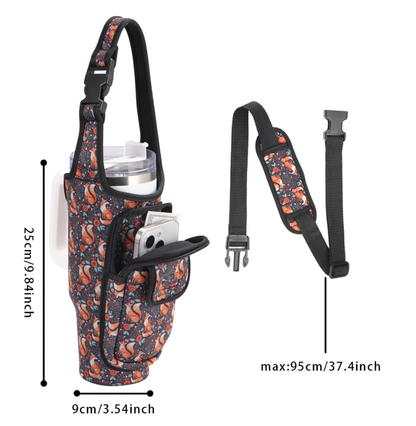 Black Insulated Tumbler Carrier Pouch with Adjustable Strap & Pocket