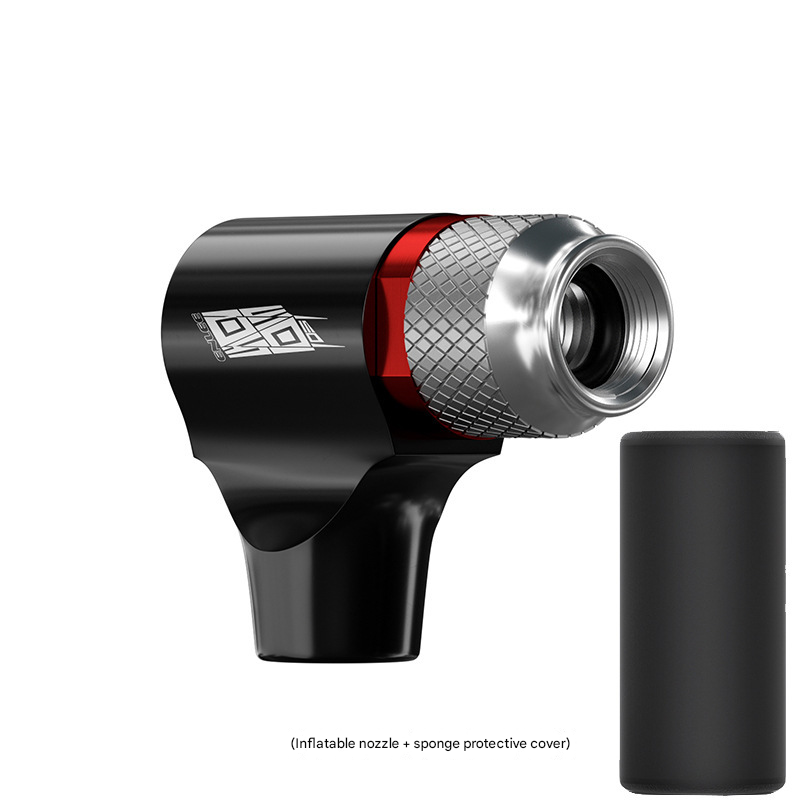 Black Portable CO2 Bike Tire Inflator with Nozzle - Quick Inflation for Road and Mountain Bikes.