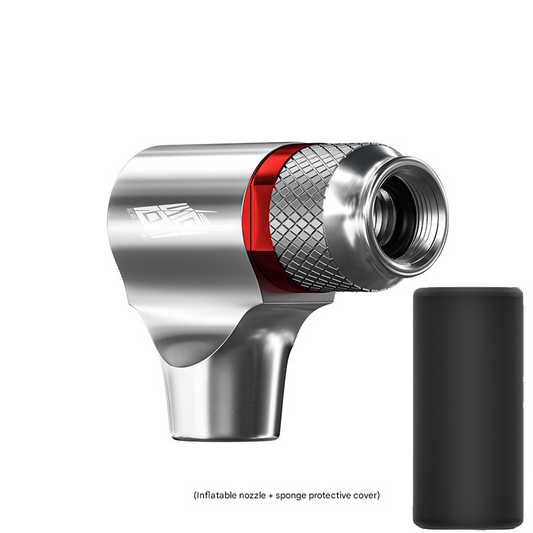 Silver Portable CO2 Bike Tire Inflator with Nozzle - Quick Inflation for Road and Mountain Bikes.