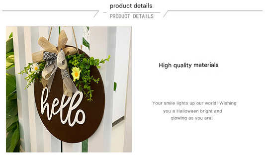 Dark Blue Rustic 'Hello' Welcome Sign - Farmhouse Round Wooden Wreath for Front Door Decor