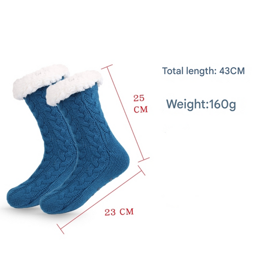 Red  Women's Fuzzy Slipper Socks - Warm Fleece Lined Thermal Cable Knit Socks with Non-Slip Grips