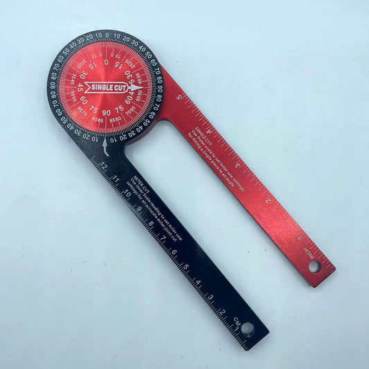 Red Precision 360-Degree Miter Saw Protractor - Aluminum Alloy Angle Finder for Woodworking & Carpentry.