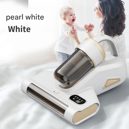 White Advanced Cordless UV-C Dust Mite Vacuum - Handheld Cleaner with Hot Air, Pulsating Pads & LED Display.