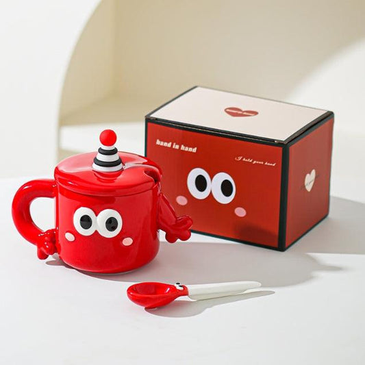 Red Quirky Ceramic Couples Mug Set - Fun and Unique Gift for Weddings and Special Occasions.