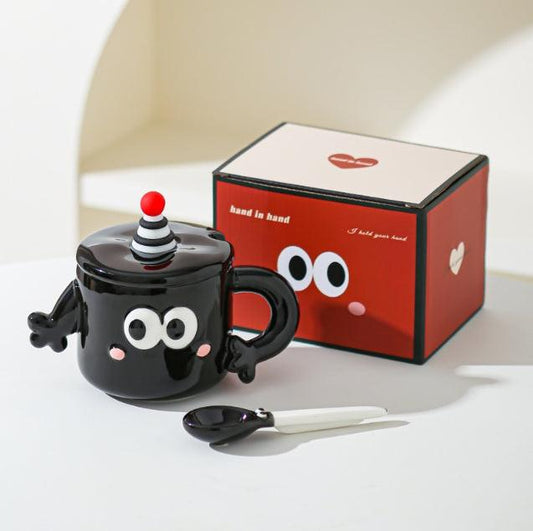 Black Quirky Ceramic Couples Mug Set - Fun and Unique Gift for Weddings and Special Occasions.