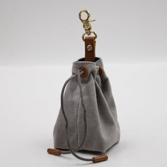 2-PCS Grey Clip-On Canvas Dog Treat Pouch - Portable Drawstring Bag for Training & Walks