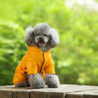 Turmeric Warm Puffer Dog Coat - Waterproof Four-Legged Winter Jumpsuit for Small Dogs