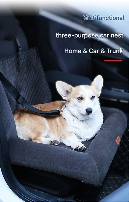 Pink Plush Dog Car Booster Seat - 2-in-1 Travel Bed for Small Dogs with Washable Cover