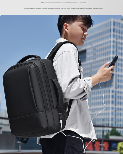Grey Expandable Business Laptop Backpack with USB Charging Port - Large Capacity Work & Travel Bag for 15.6 Inch Laptops