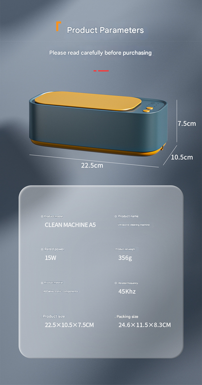 Green Portable Ultrasonic Cleaner - 45kHz Professional High-Frequency Cleaning Machine for Jewellery, Glasses, Watches, and Makeup Brushes.