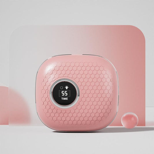 Pink Portable Ultrasonic Contact Lens Cleaner - Automatic Electric Cleaning Case with LED Makeup Mirror, USB Rechargeable for Travel & Home.