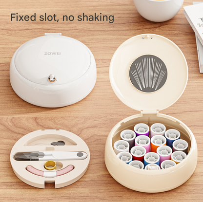 Cream color Modern Portable Sewing Kit - All-in-One Compact Organizer with Magnetic Pin Cushion for Home & Travel.
