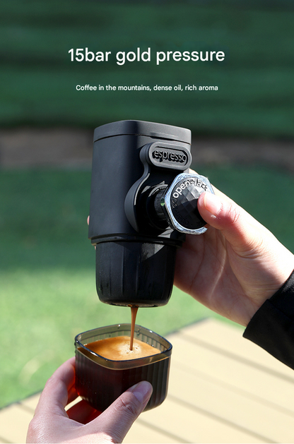 White Portable Hand Press Espresso Machine - Compatible with Espresso Capsules and Ground Coffee for Home, Travel, and Outdoor Use.