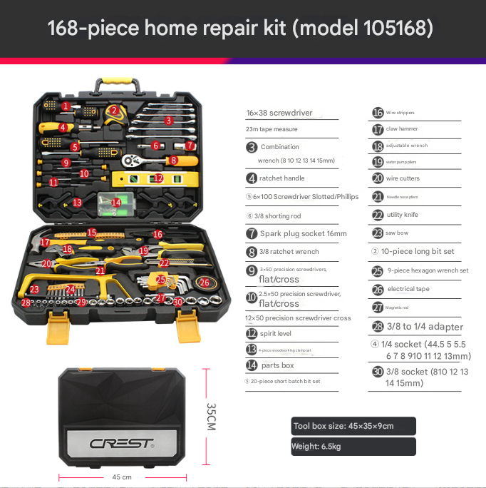168-Piece Ultimate Hand Tool Kit - Comprehensive Household & Auto Repair Set with Socket Wrenches, Pliers, Screwdrivers & Portable Storage Case.